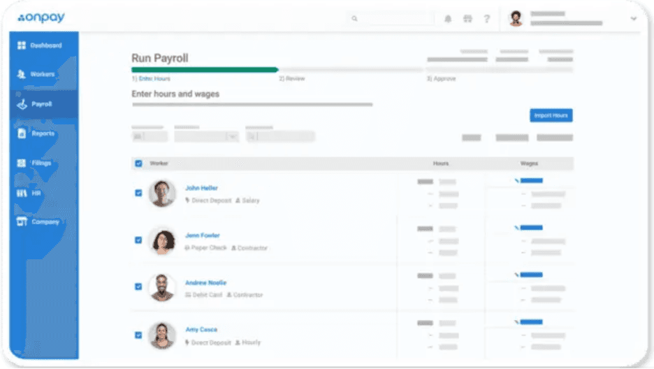 Entering employee hours and wages into OnPay