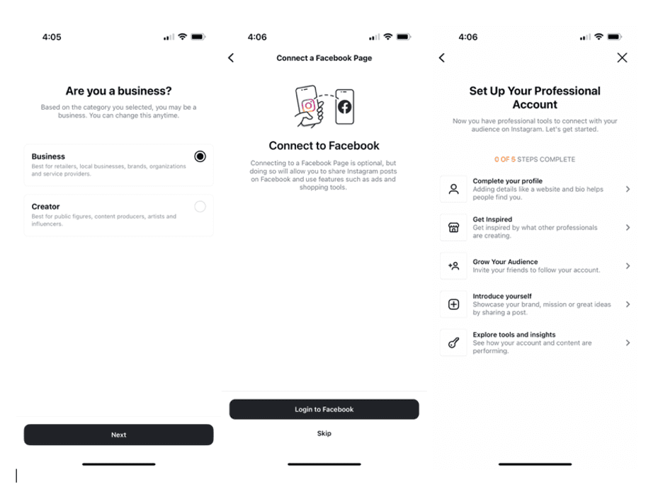 Creating a business profile on Instagram