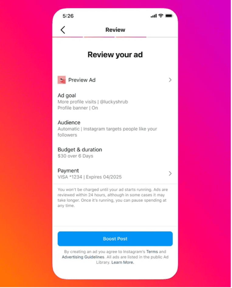 Instagram review your ad