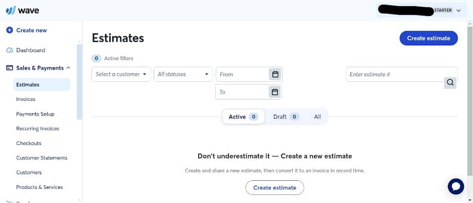 Wave Financial drop-down menu