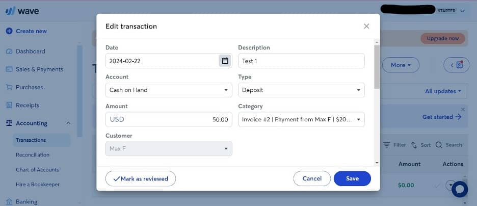 Wave Financial transaction