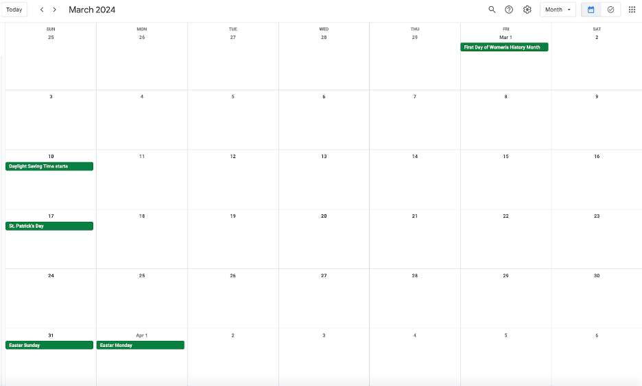 Content calendar