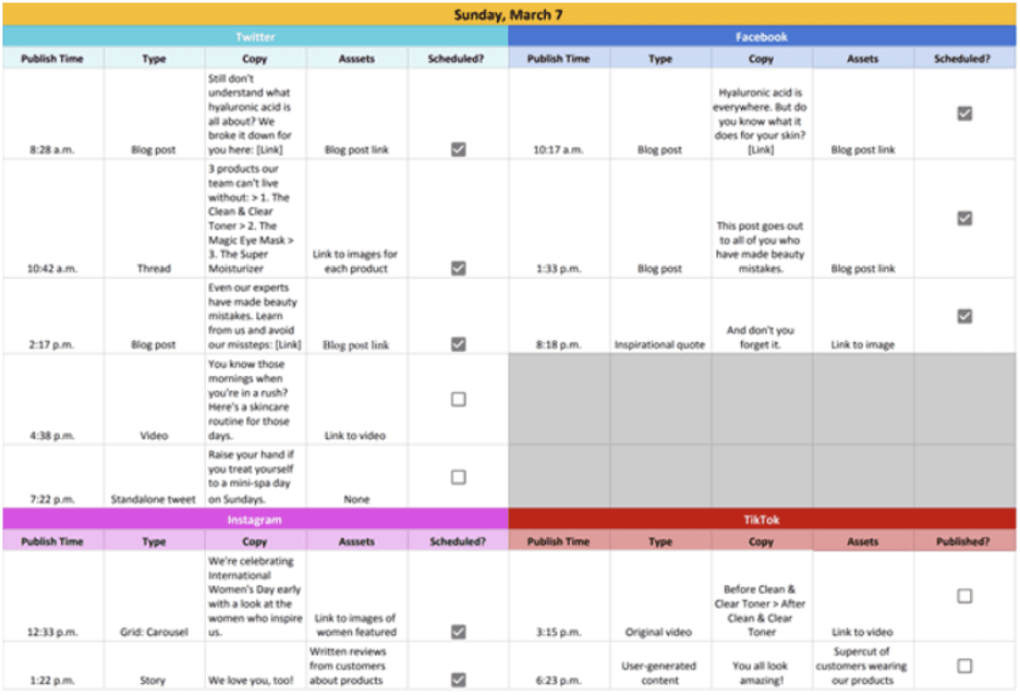 blog content calendar