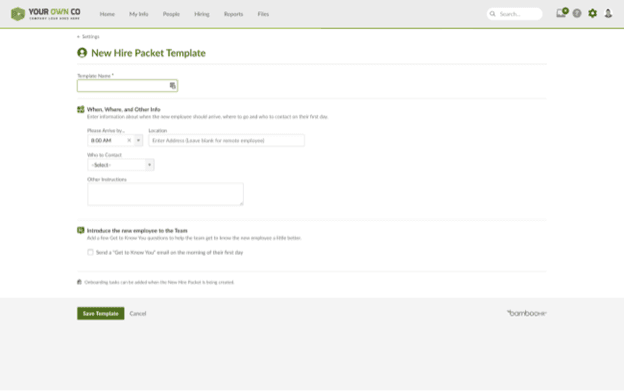 BambooHR onboarding template