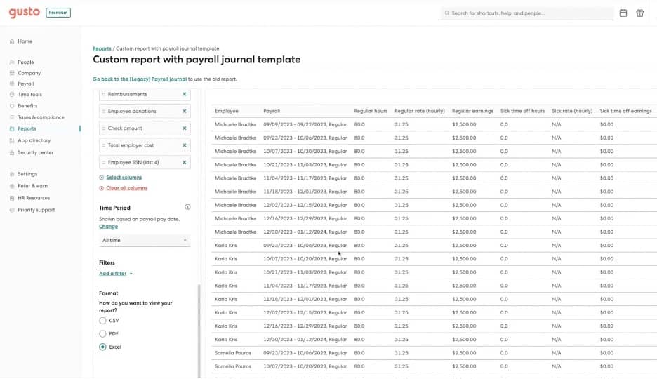 Gusto custom reporting