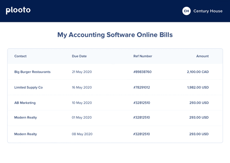 Plooto outstanding bills