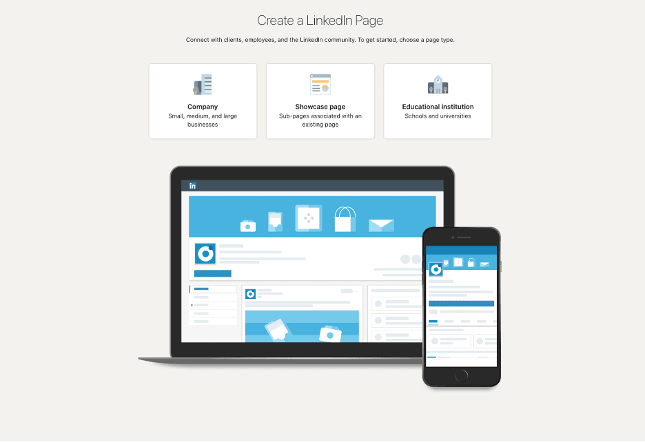 Linkedin's page creation page