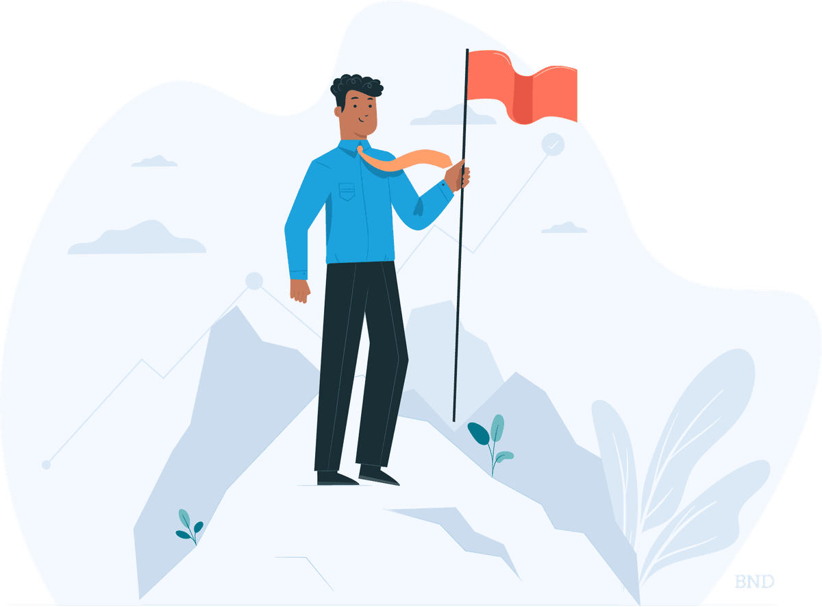 graphic of a person planting a flag on a mountain summit