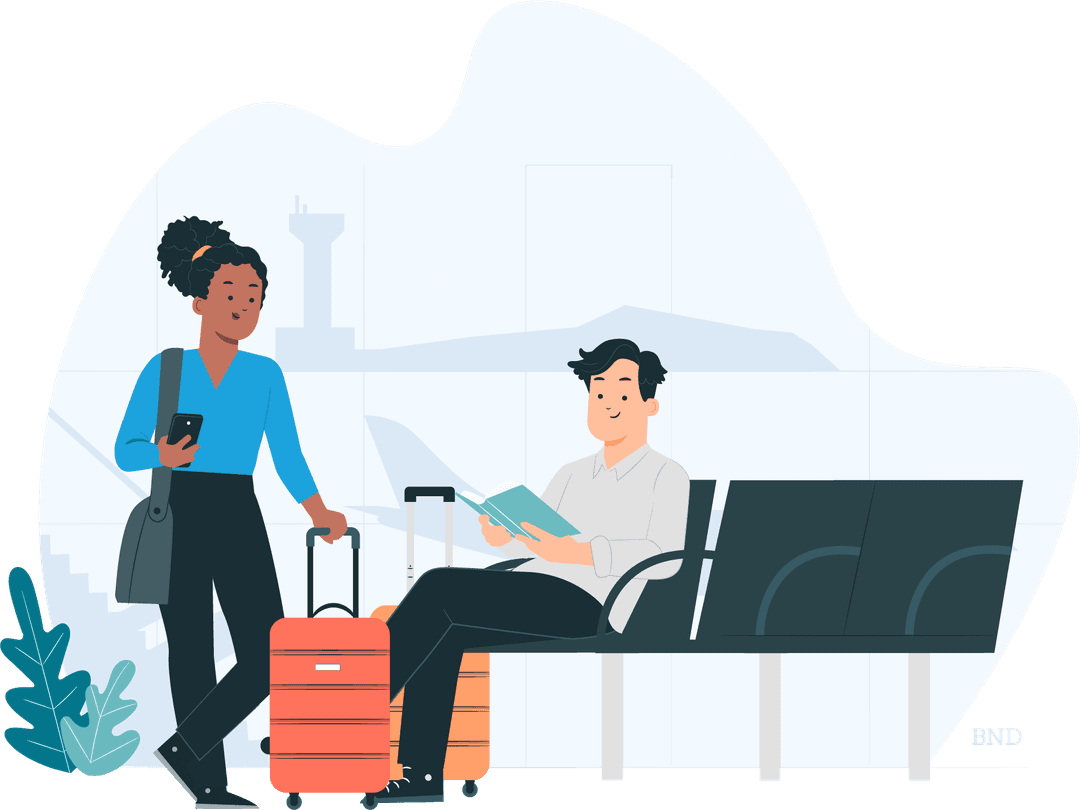 graphic of a two people in an airport terminal