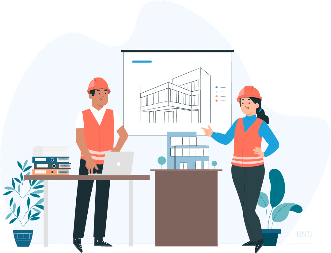 graphic of a construction manager talking to a employee