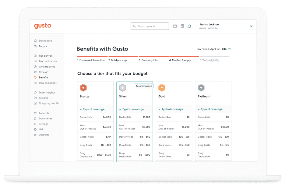 Gusto health plan options