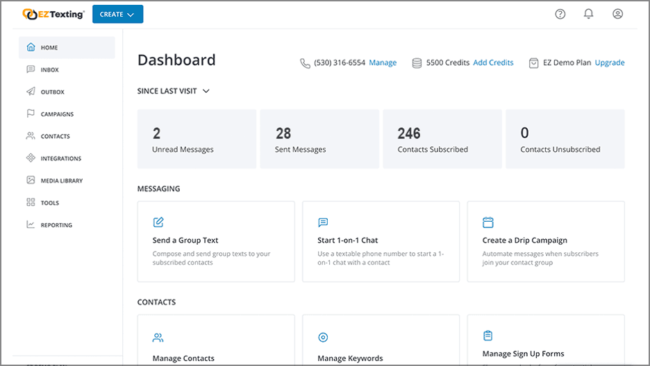 EZ Texting dashboard