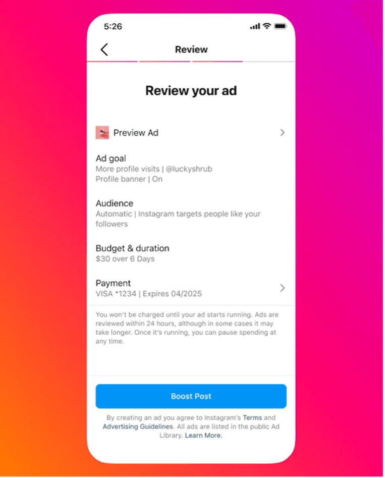 Instagram review your ad