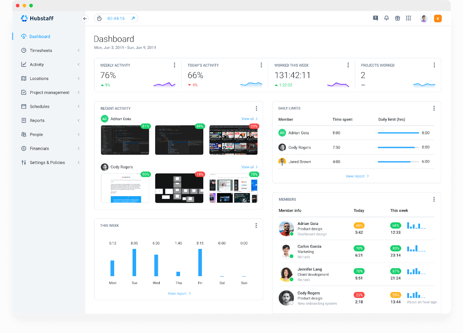 Hubstaff dashboard