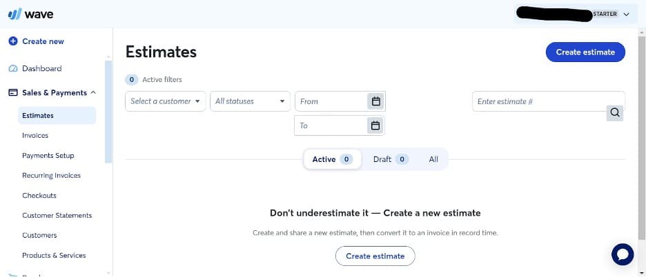Wave Financial drop-down menu