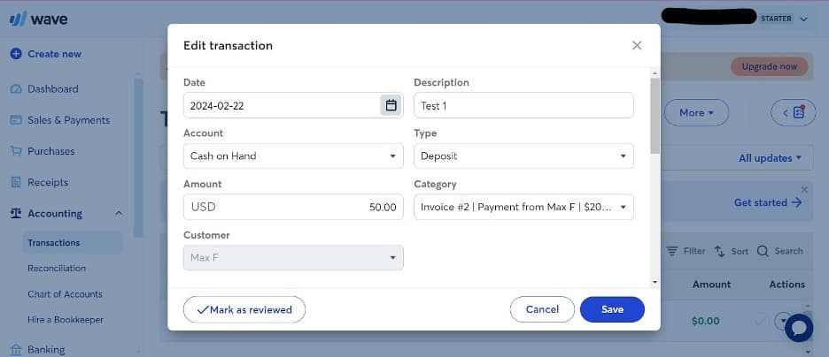 Wave Financial transaction
