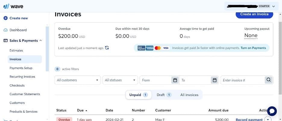 Wave Financial invoice