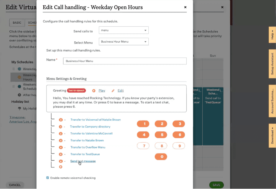 Ooma call menu