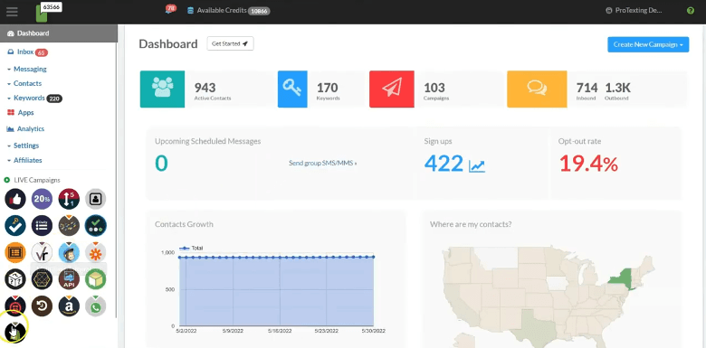 ProTexting dashboard
