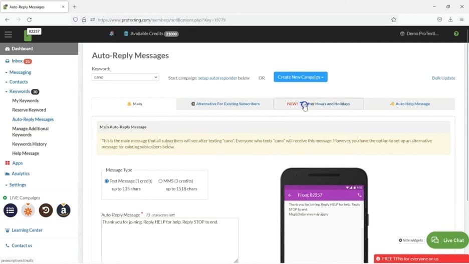 ProTexting auto-reply