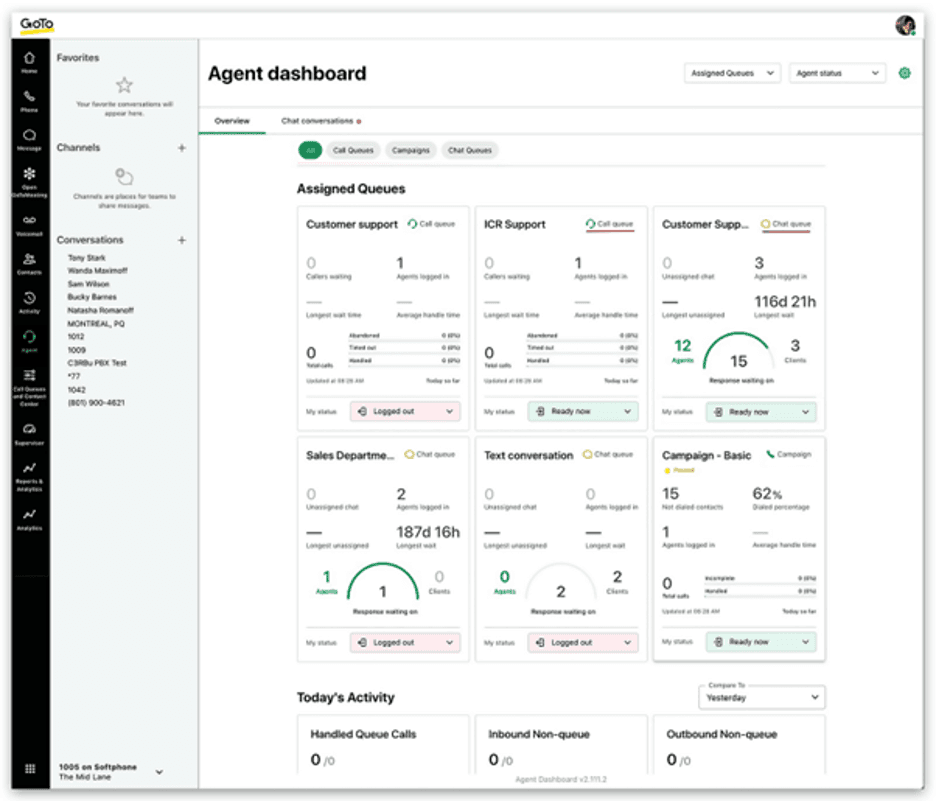 GoTo Contact Center dashboard