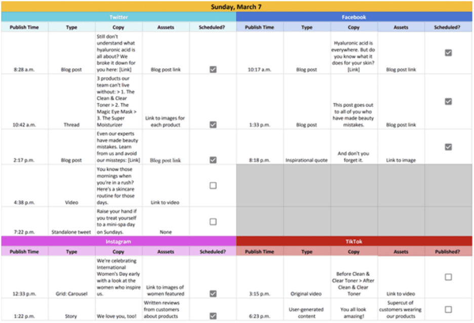 blog content calendar