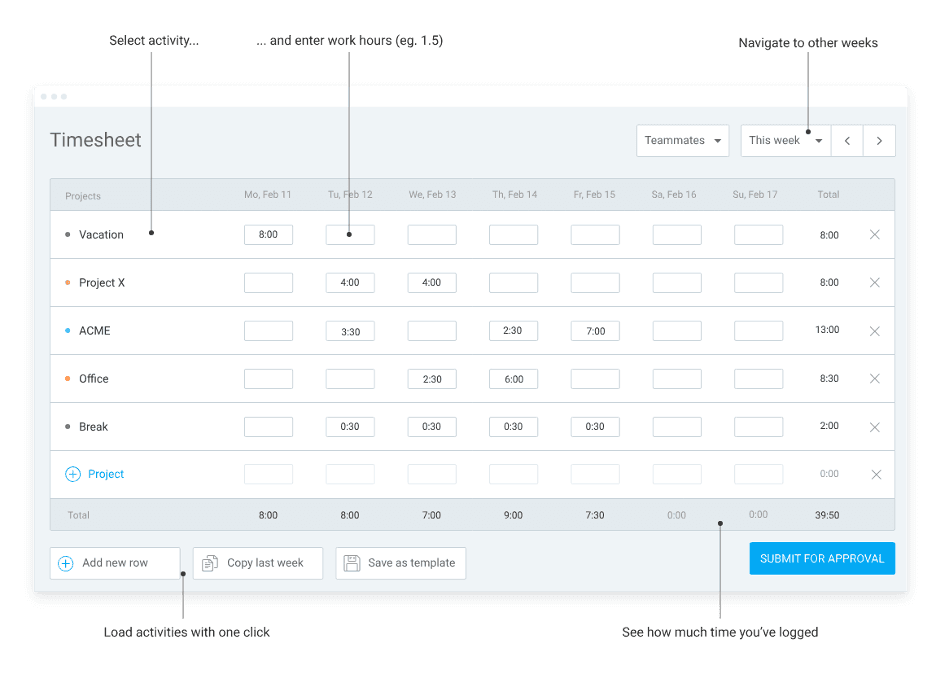 Clockify timesheet