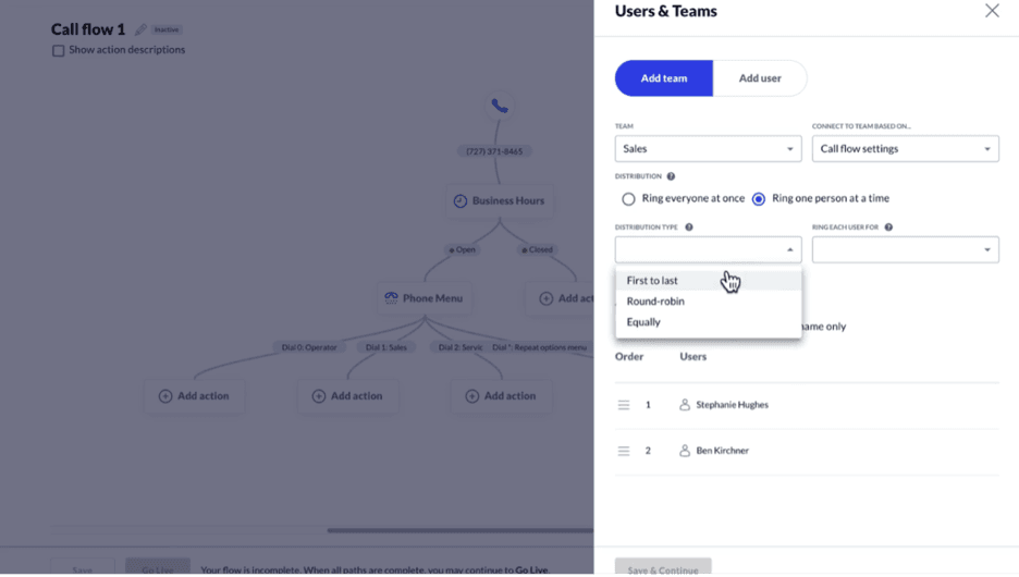 Nextiva drag-and-drop call flow