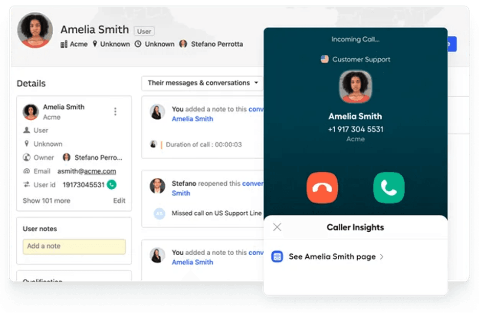 Aircall integration with Intercom