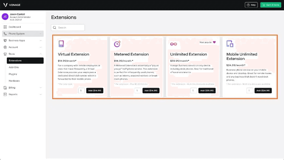 Vonage extensions