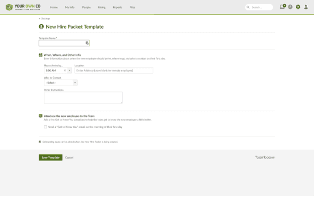 BambooHR onboarding template