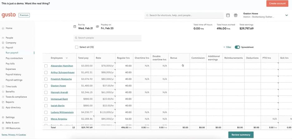 Gusto payroll spreadsheet