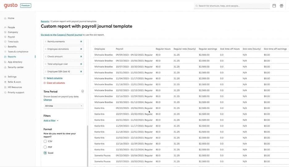 Gusto custom reporting