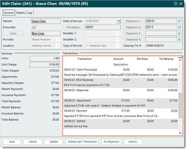 Tebra claims dashboard