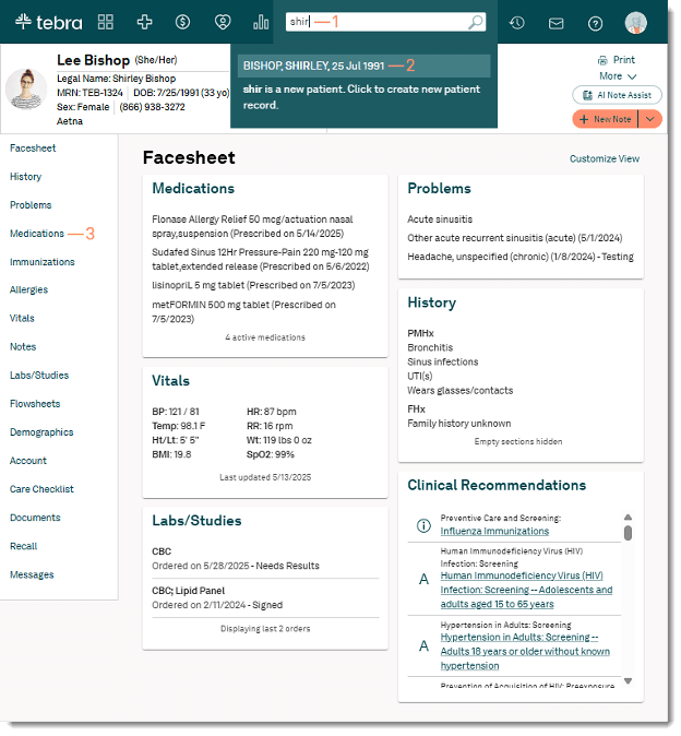 Tebra interface