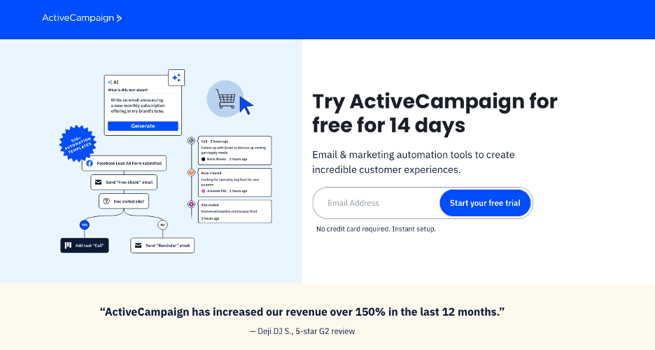 ActiveCampaign homepage