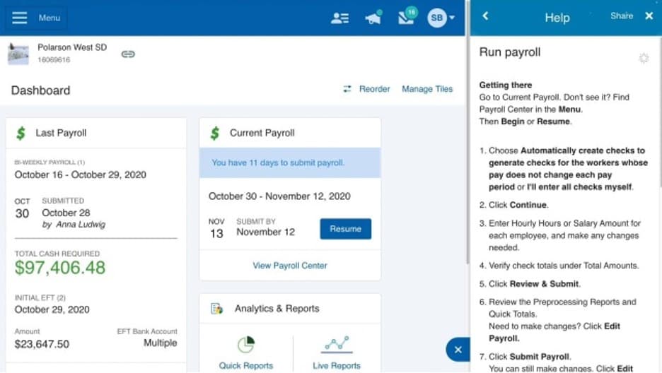 Paychex dashboard