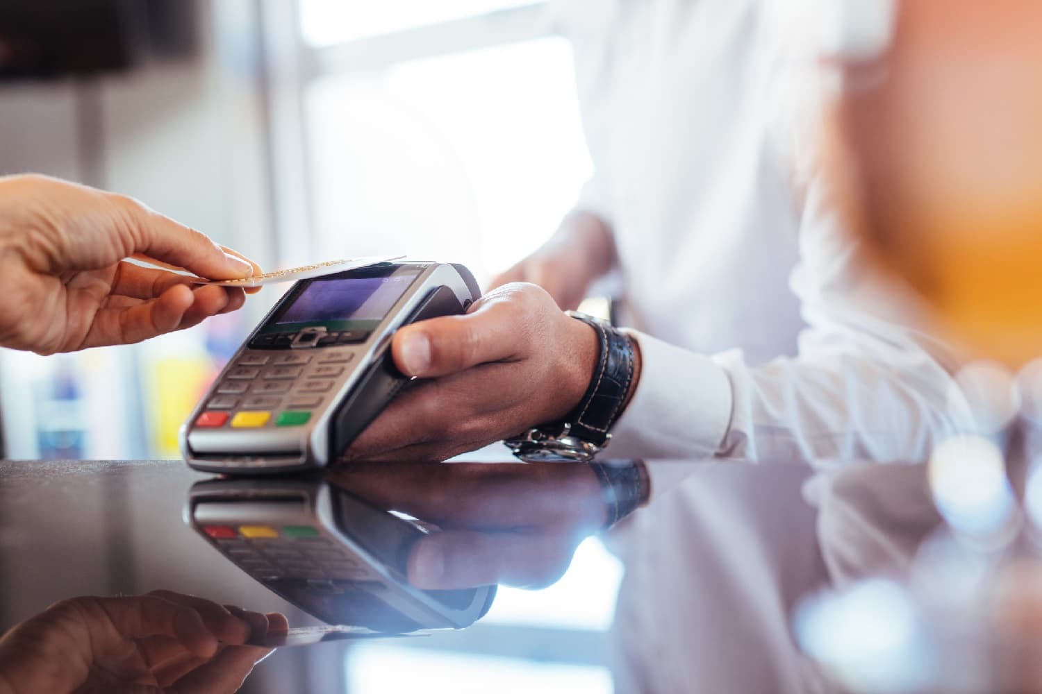 Credit card machine at a restaurant