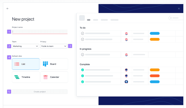 Asana new project screen