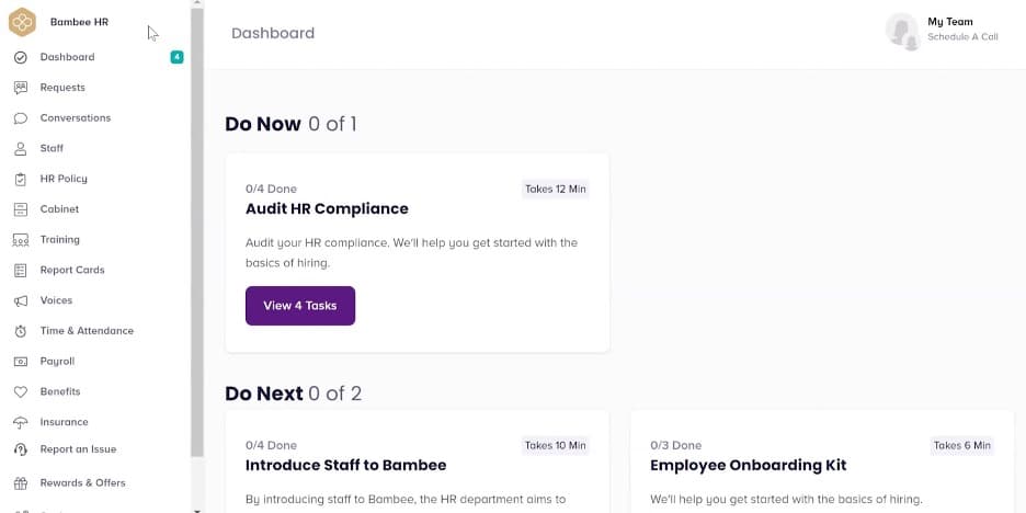Bambee dashboard
