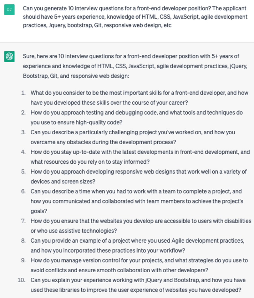 ChatGPT interview questions