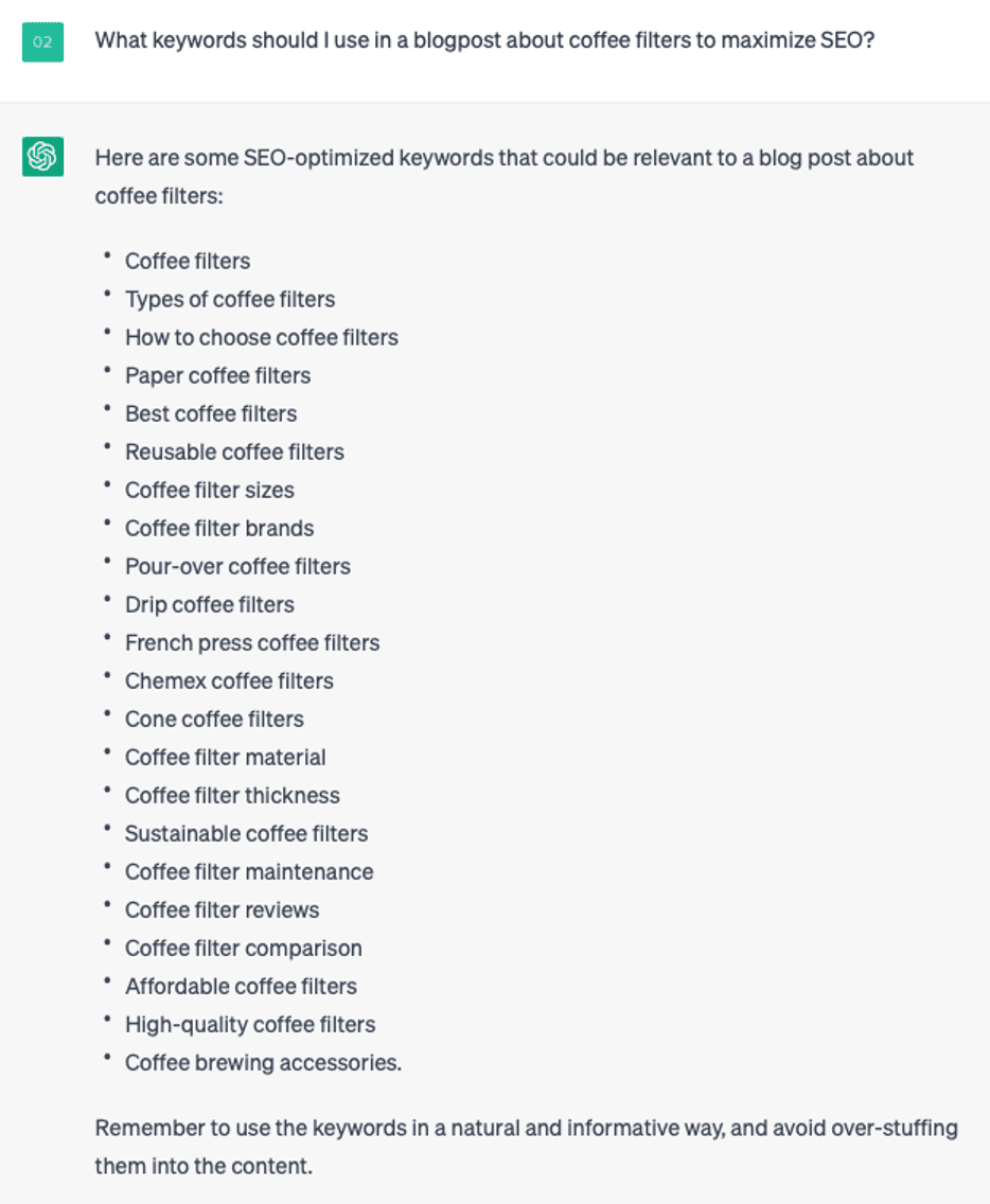 ChatGPT SEO keywords