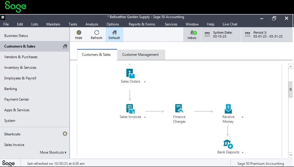 Sage 50 workflow arrows