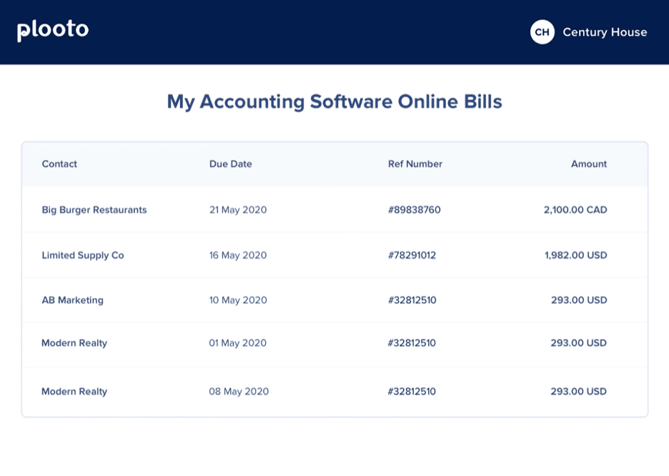 Plooto outstanding bills