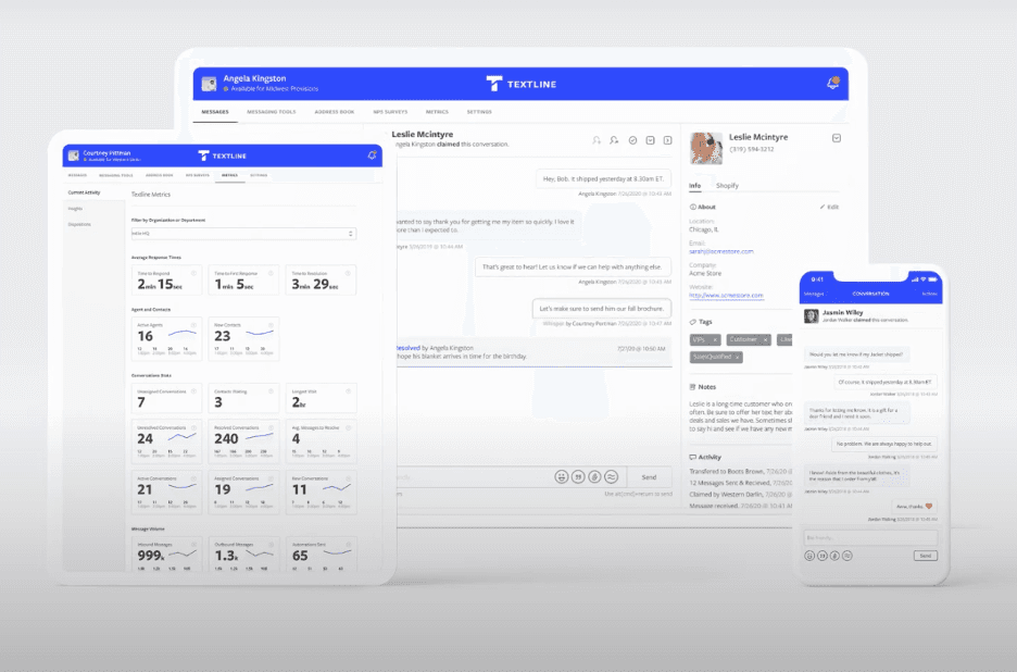 Textline features displayed on multiple devices