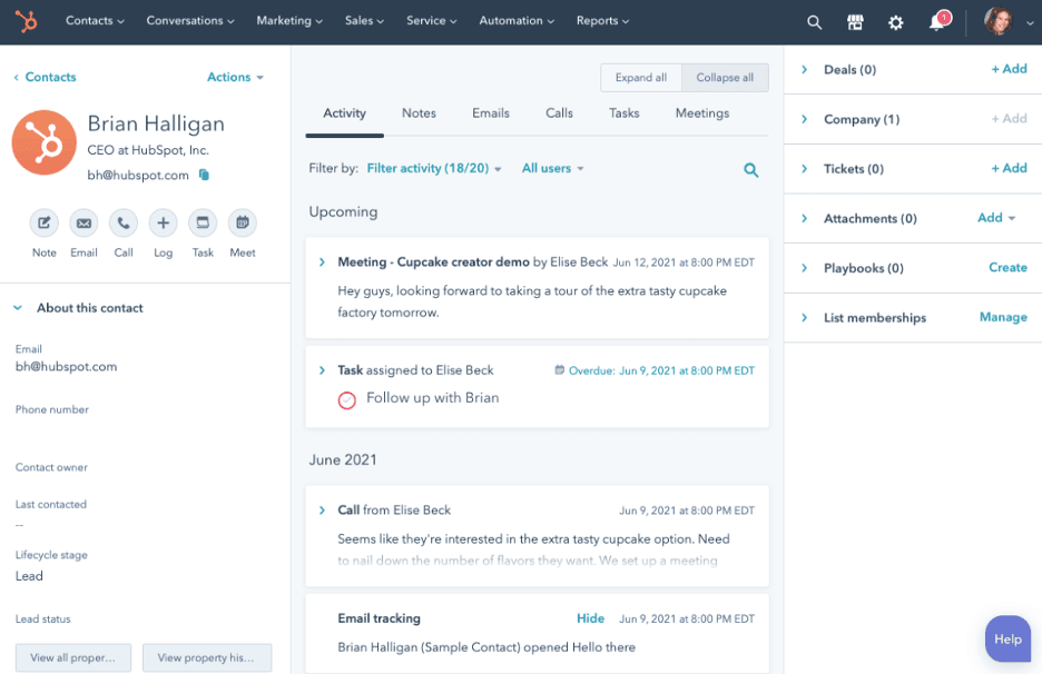 Hubspot team contacts
