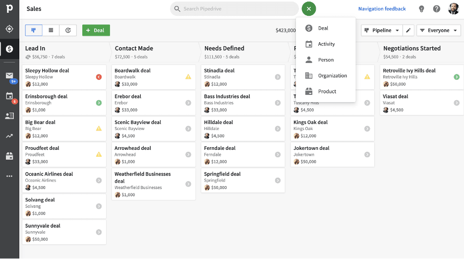 Pipedrive's visual pipeline