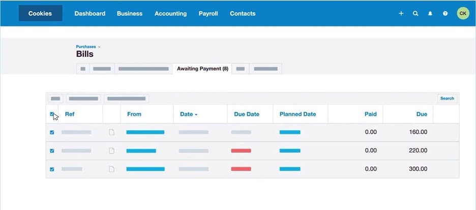 Xero vendor bills