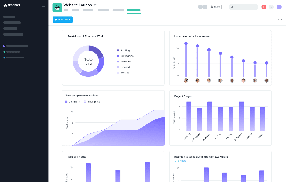 Asana reporting screen