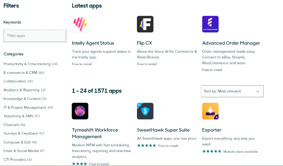 Zendesk app marketplace